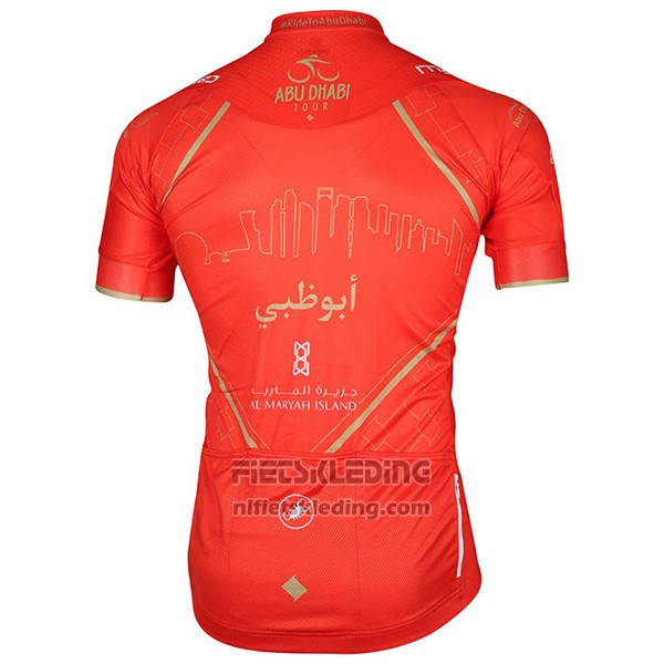 2017 Fietskleding Abu Dhabi Tour Oranje Korte Mouwen en Koersbroek